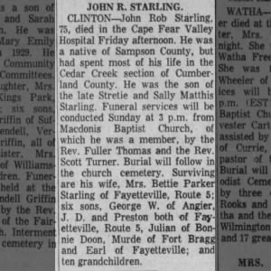 Obituary for JOHN R STARLING