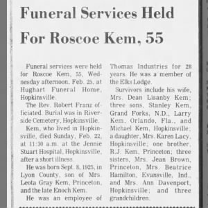 Obituary for Roscoe Kem