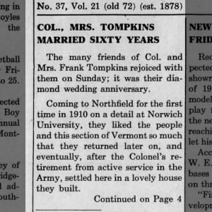 Col., Mrs. Tompkins married sixty years(Part 1)