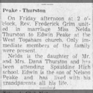 Marriage of Peake - Thurston