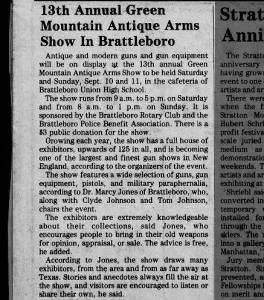 13th Annual Green Mt. Antique Arms Show in Brattleboro, September 7, 1983