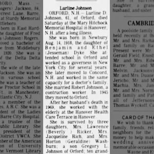Obituary for Lurline D Johnson
