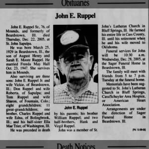 Obituary for John E Ruppel Sr