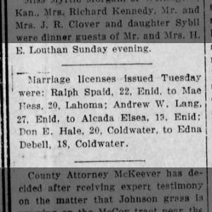 Marriage of Don Hale and Edna DeBell