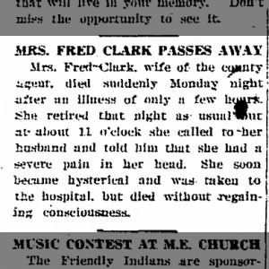 Mrs. Fred Clark Passes Away