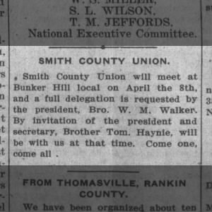 Smith county Union- meeting at Bunker Hill- Bro Wm Walker - 