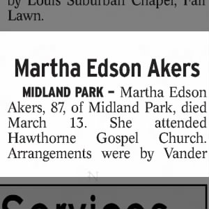 Obituary for Martha Edson Akers