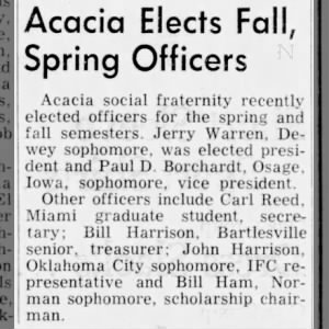 Acacia social fraternity elected officers April 16, 1963.