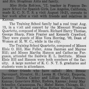 Missouri Wesleyan Quartette, Kansas City Deaconess, September 1, 1921