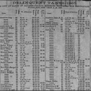 Delinquent Taxes List - 1867 in The North Missourian 11 Jun 1868