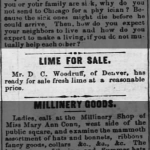 LIME FOR SALE. Mr. D. C. Woodruff, of DENVER, has ready for sale fresh Lime at a reasonable price.