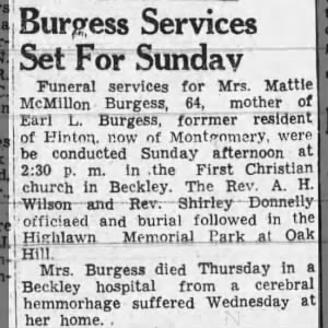 Obituary for Mattie Mc Millon Burgess