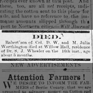 Death of Robert Worthington at Willow Hall