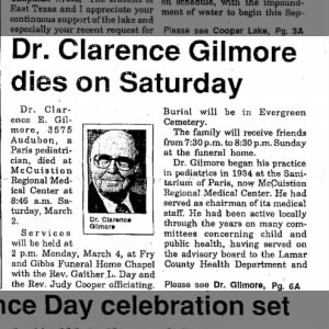 Dr. Clarence Gilmore Obit - part 1