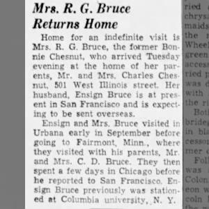 Mrs RG Bruce Returns Home, 1945