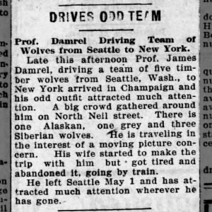 Damrel Wolves. Seattle. Wife Got Tired. 23 Oct 1912. Champaign Daily Gazette (IL)