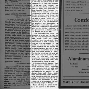 Lack of Potash Caused Loss of Three Million pg 4 Alliance Herald. Dec. 12, 1918