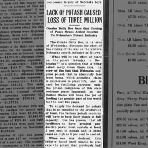 lack of Potash caused loss of three million pg. 4 Alliance Herald Dec. 12, 1918