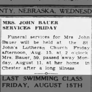 Mrs John Bauer Services Friday