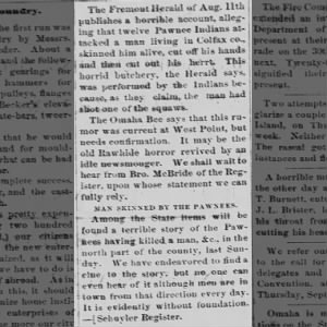 Pawnees Allegedly Killed a White Man 1874