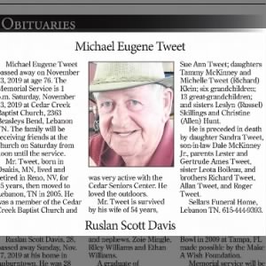 Obituary for Michael Eugene Ruslan Scott Tweet Davis