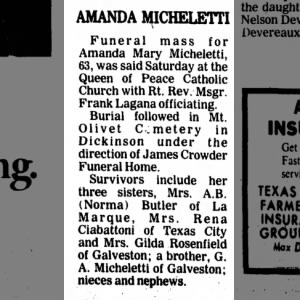 Obituary for Amanda Mary MICHELETTI
