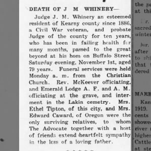 Death of J.M. Whinery