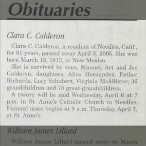 Obituary for Clara C. Calderon