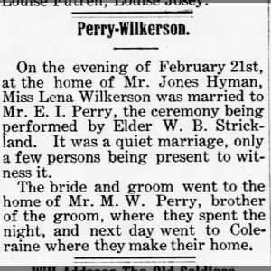 Perry Wilkerson Wedding Announcement The Commonwealth Thu Mar 7 1907 pg. 3
