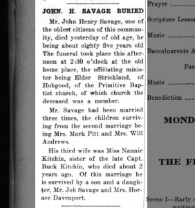 "John H Savage Buried"