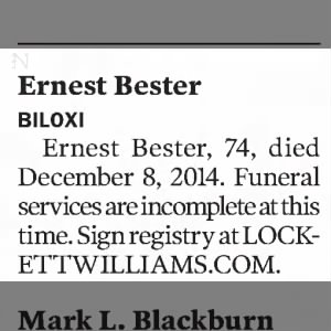 Obituary for Ernest Bester