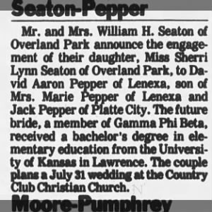 Marriage of Seaton / Pepper