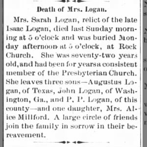 Death of Sarah Sample Logan