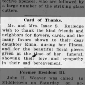 Card of Thanks 1910 - Isaac S. Rutledge