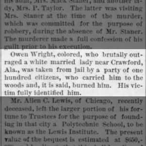Owen Wright taken from jail by mob and killed