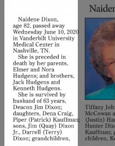 Obituary for Naidene Dixon