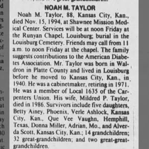 Obituary for NOAH M TAYLOR