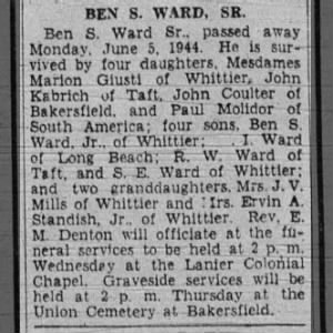 Obituary for BEN B. WARD
