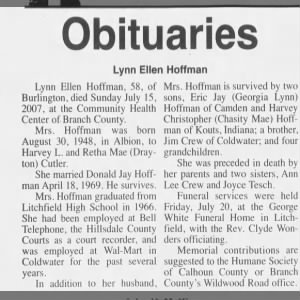 Obituary-2007-Hoffman, Lynn Cutler