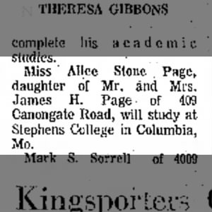 Alice Stone Page Stephens College 