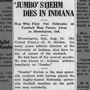 Jumbo Stiehm Dies In Indiana