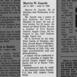 Obituary for Marvin W Gaarde