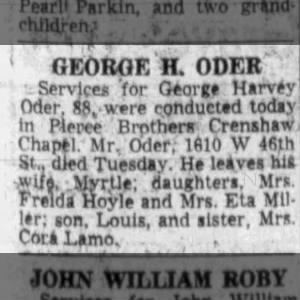 Obituary for George Harvey Oder