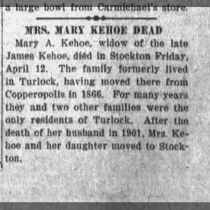 Death notice Mary Kehoe