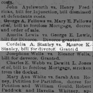 Morris, Cordelia (Stanley-Morris) divorce
Waukegan Weekly Gazette, Waukegan, IL 17Sep1870 (Cowper)