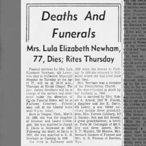 Lula Elizabeth Cottongim Newham obituary 