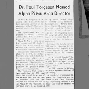 Dr. Paul Torgesen Named Alpha Pi Mu Area Director