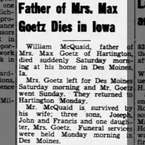 Mary Ann Goetz dad dies. which implies she remarried after Hellman to Max Goetz.
