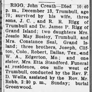 John Creath Rigg obituary