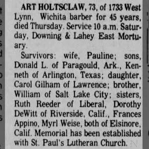Obituary for ART HOLTSCLAW